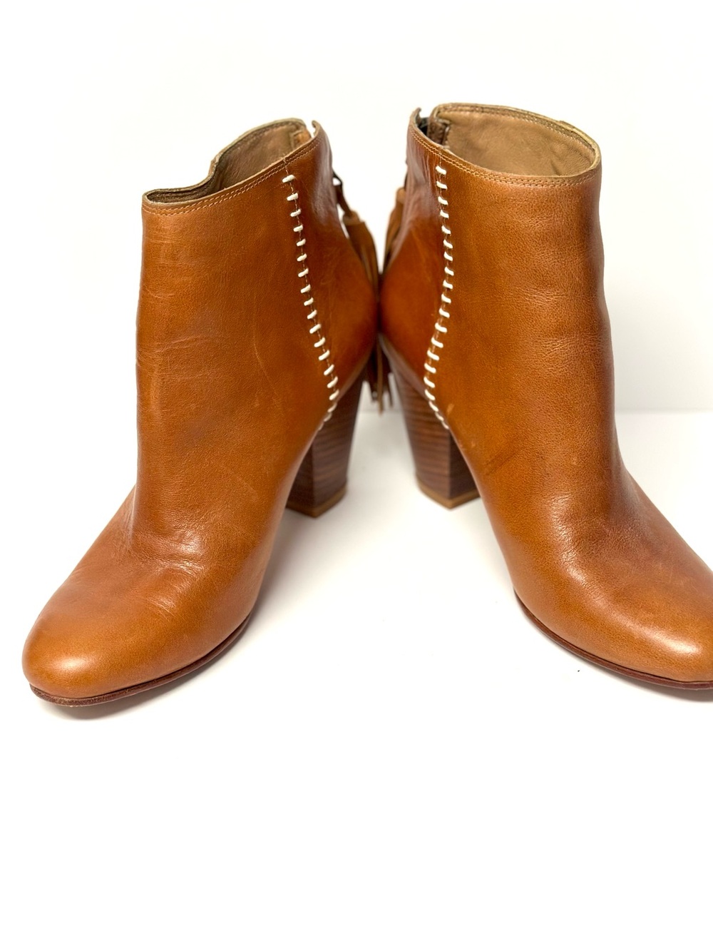 Ulla Johnson Tan Leather Whipstitch Tassel Ankle Boots 36